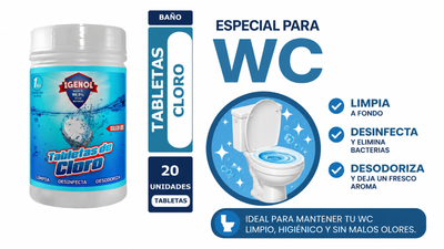 Tabletas de Cloro 50 Unid. de 20 grs. c/u uso sanitario Igenol