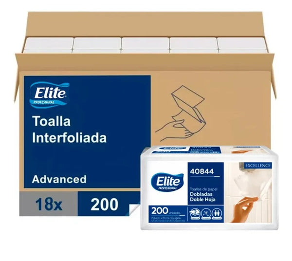 Caja 18 Toalla De Papel Dobladas Doble Hoja 21.6x21cm 200U (40884) Elite