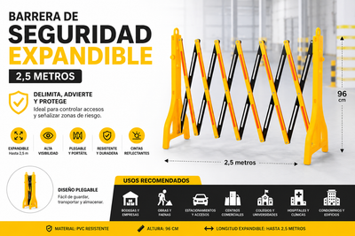 Barrera Seguridad expandible 2.5mt*96cm Color amarilla PVC Delimitadora