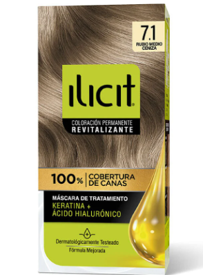 Tintura Coloración Cabello 7.1 rubio medio ceniza  (47Gr) Ilicit