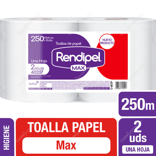 Toalla de Papel Rendipel Max Una Hoja 250 mts c/u 2 Unid